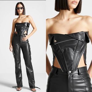 NWT Maniere De Boir Black VEGAN LEATHER BIKER CORSET